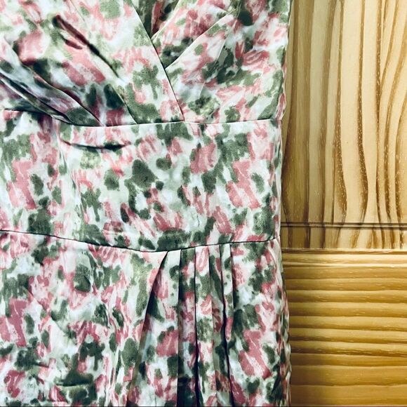 Talbots pink green white sleeveless cross bodice retro style midi dress 16 - Picture 3 of 10